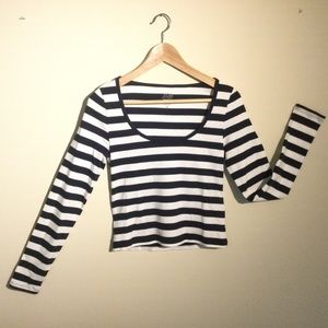 Scoopneck ribbed long-sleeve T-shirt in stripe